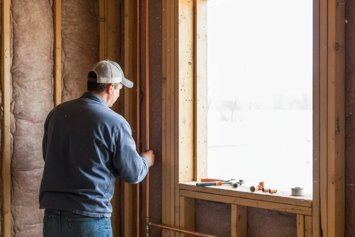 Licensed plumber running new copper supply lines in a Chouteau home